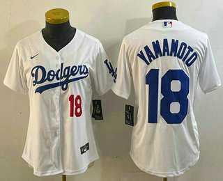 Women%27s Los Angeles Dodgers #18 Yoshinobu Yamamoto Number White Stitched Cool Base Nike Jersey->mlb womens jerseys->MLB Jersey